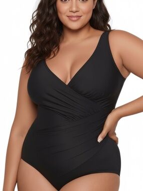 Miraclesuit Plus Size Oceanus One Piece Black Size 20W Soft Cup V-Neck NWOT